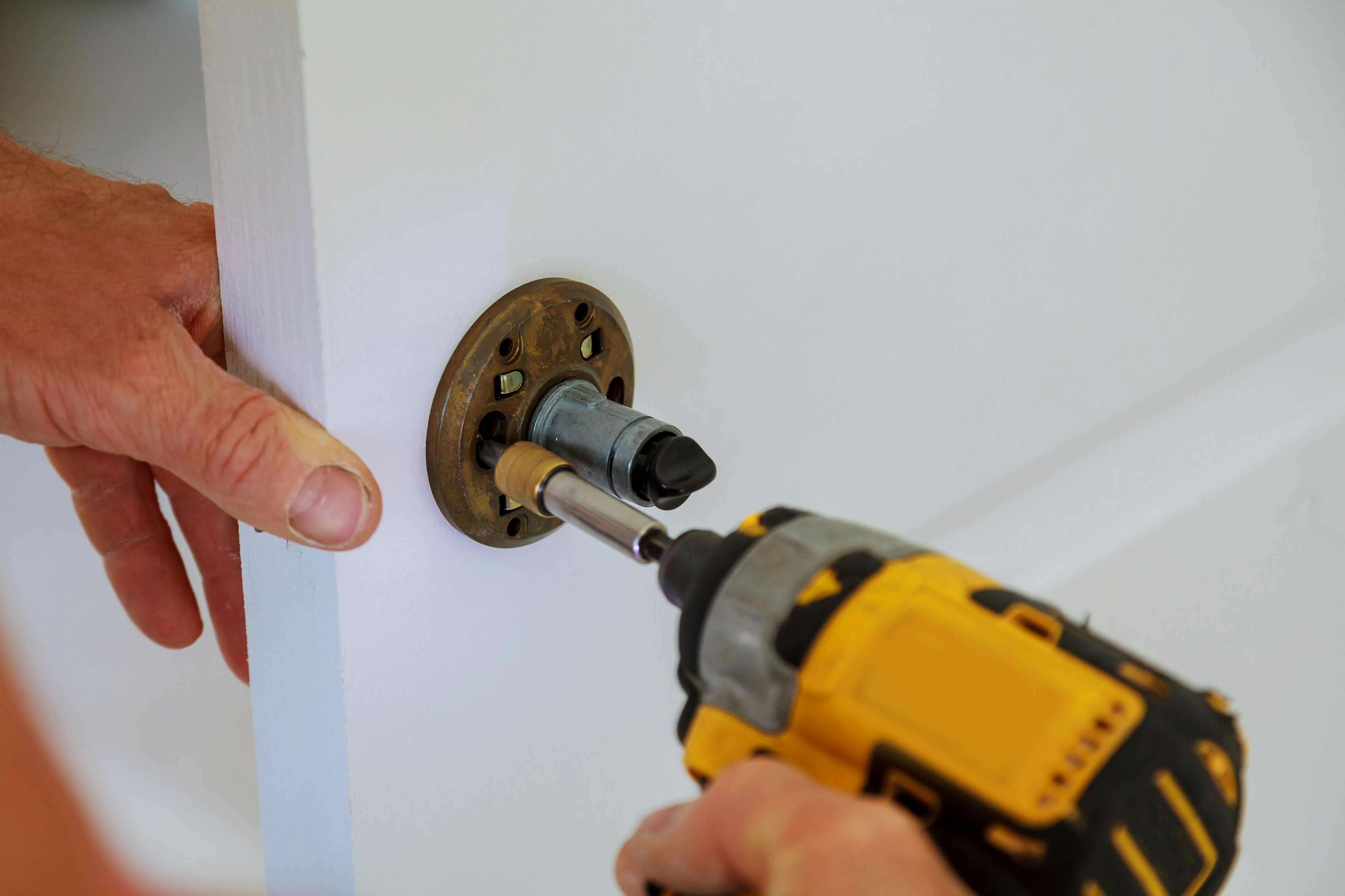 Professional locksmith at work